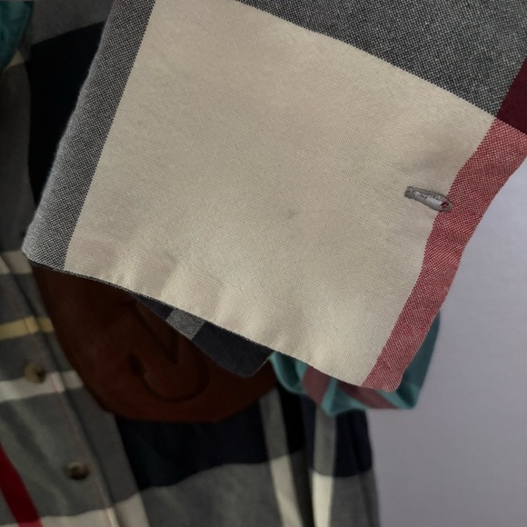 J W ANDERSON sz 4 Blue Long Sleeve Tie Plaid Button Down Leather Patch Pocket - Picture 11 of 16